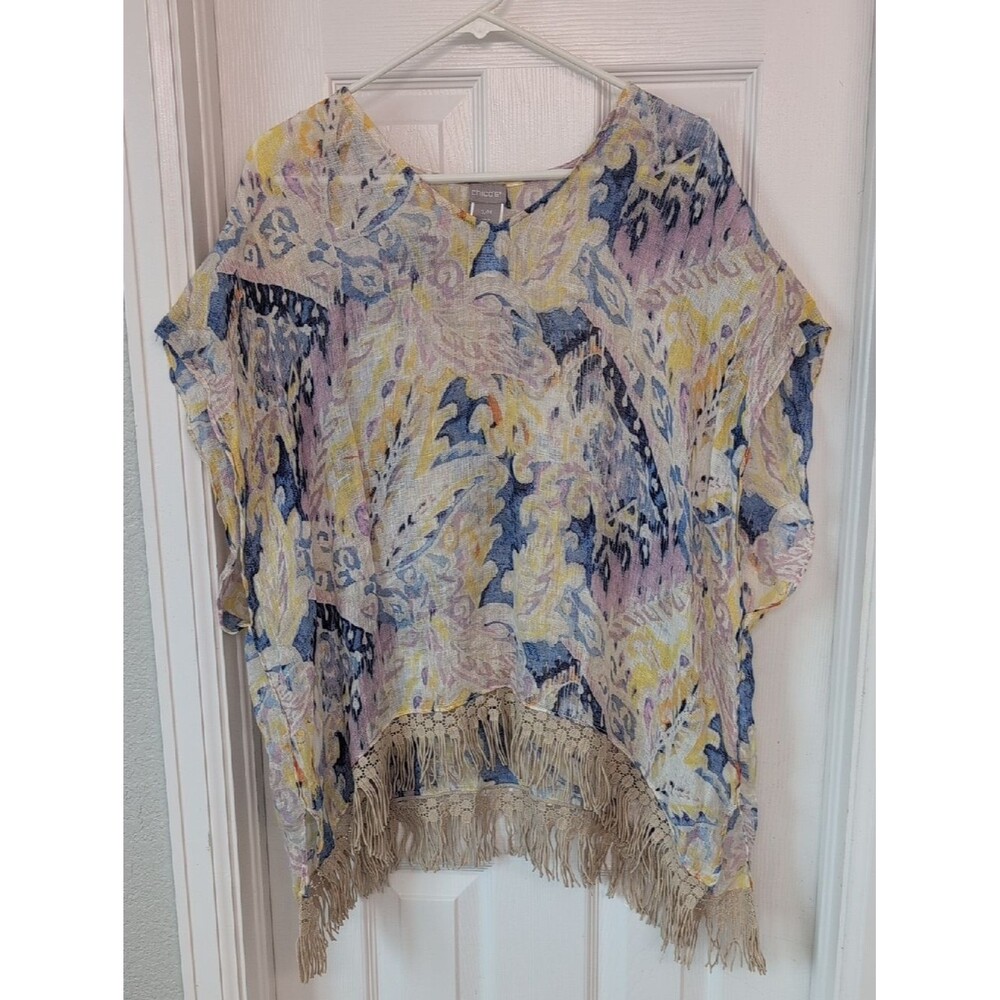 Chico's Multicolor Pastel Fringe Tunic Linen And Cotton